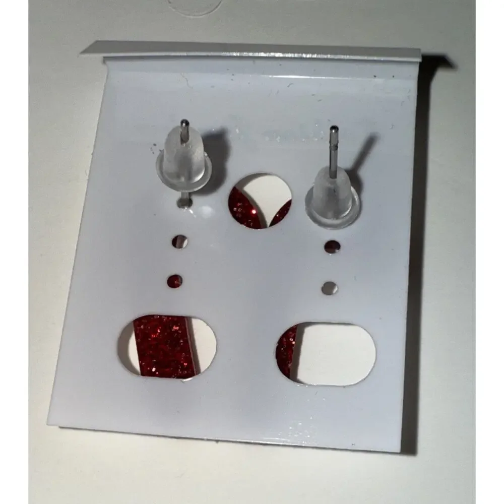 NWT Plastic Red And White Candy Cane Earrings With Rubber Backing